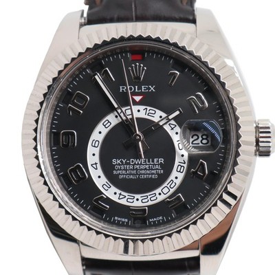 2010s Rolex 326139 Sky-Dweller 18K White Gold Black Roman Dial Watch
