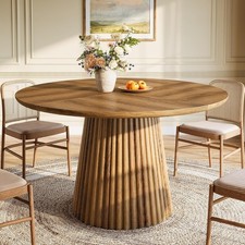 47 Inch Round Dining Table Modern Wooden Circle Kitchen Table for 4-6 People
