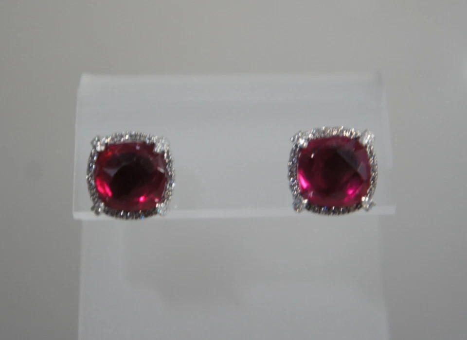 David Yurman 925 Silver 585 Gold RED Garnet Diamond Halo Chatelaine Earrings - Image 3 of 4
