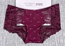Victoria's Secret PINK NWT Small Burgundy No Show Cherry Hiphugger Panty Lace