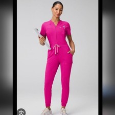 Fabletics Empower StretchTech Scrub Jumpsuit Hibiscus Pink Jogger Slim Fit Large