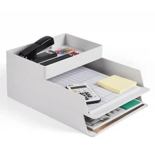 2 Tier Stackable Paper Letter Tray, White Desk Document File Tray Organizer, ...