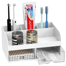 Bathroom Counter Organizer, 4 Slots Toothbrush Holders for Bathrooms with 2 D...