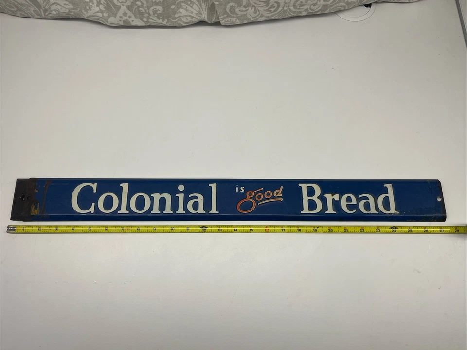 Letrero de empuje de puerta de metal en relieve pan colonial vintage decoración de mediados de siglo Foto 3 de 4