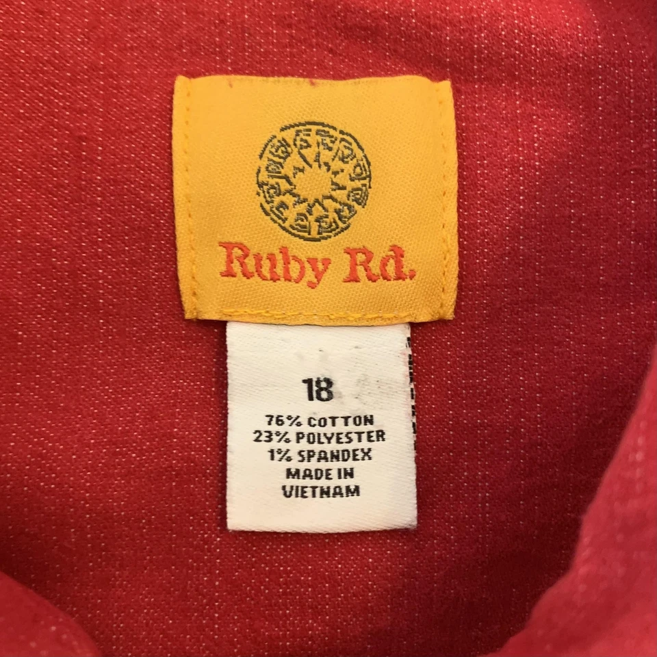 Ruby Rd Jacket Womens 18 Red Pleated Hem Stretch Button Front Beaded Boho Chic - Image 2 of 4