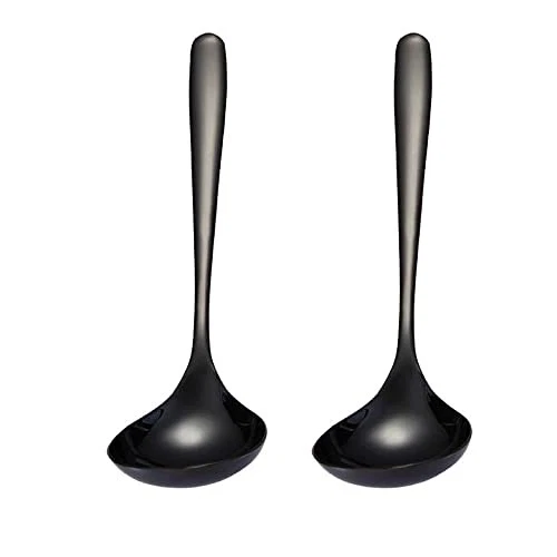 2 Pack Black Soup Ladle 304 Stainless Steel Spoon Kitchen Serving