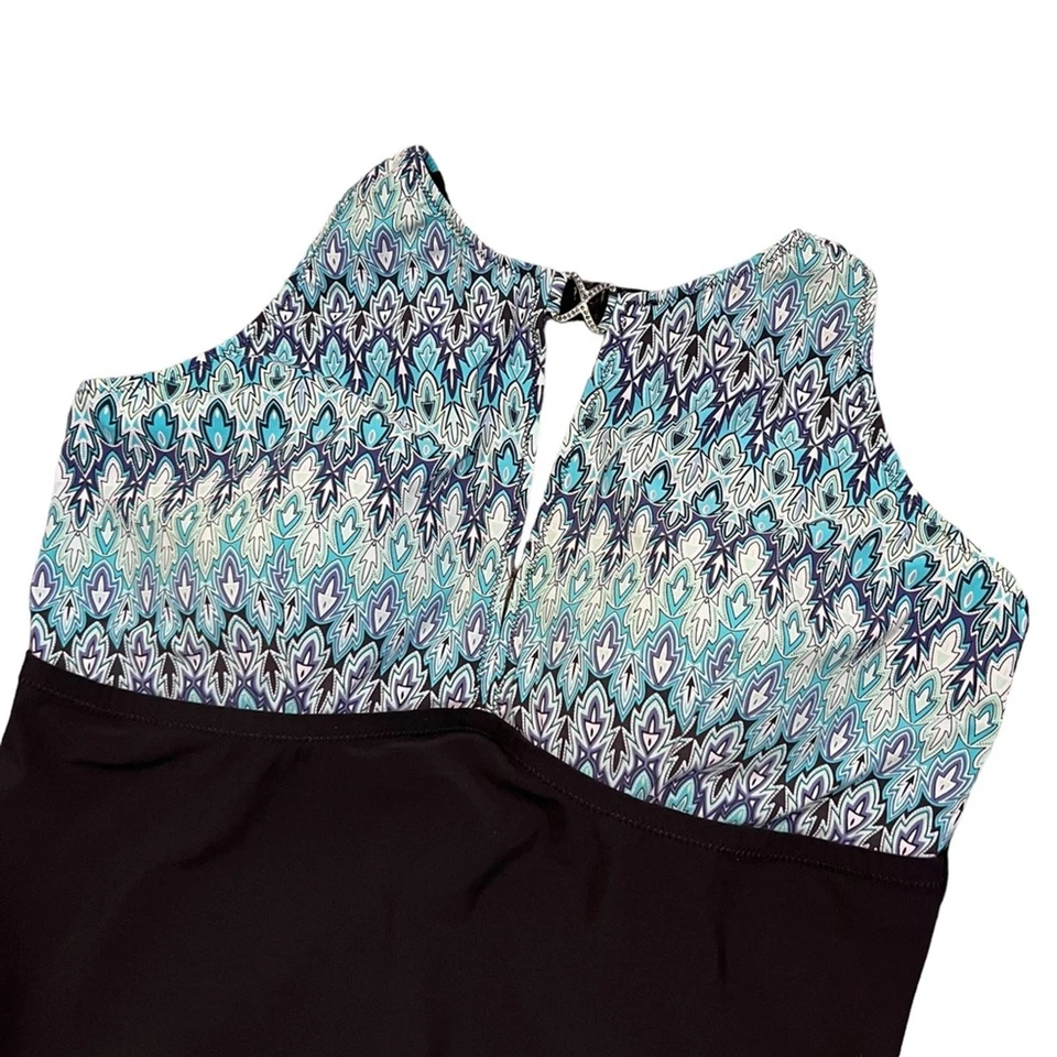 Profile by Gottex Blue Multi Abstract High-Neck One Piece Swimsuit Women Size 16 - Image 3 of 4