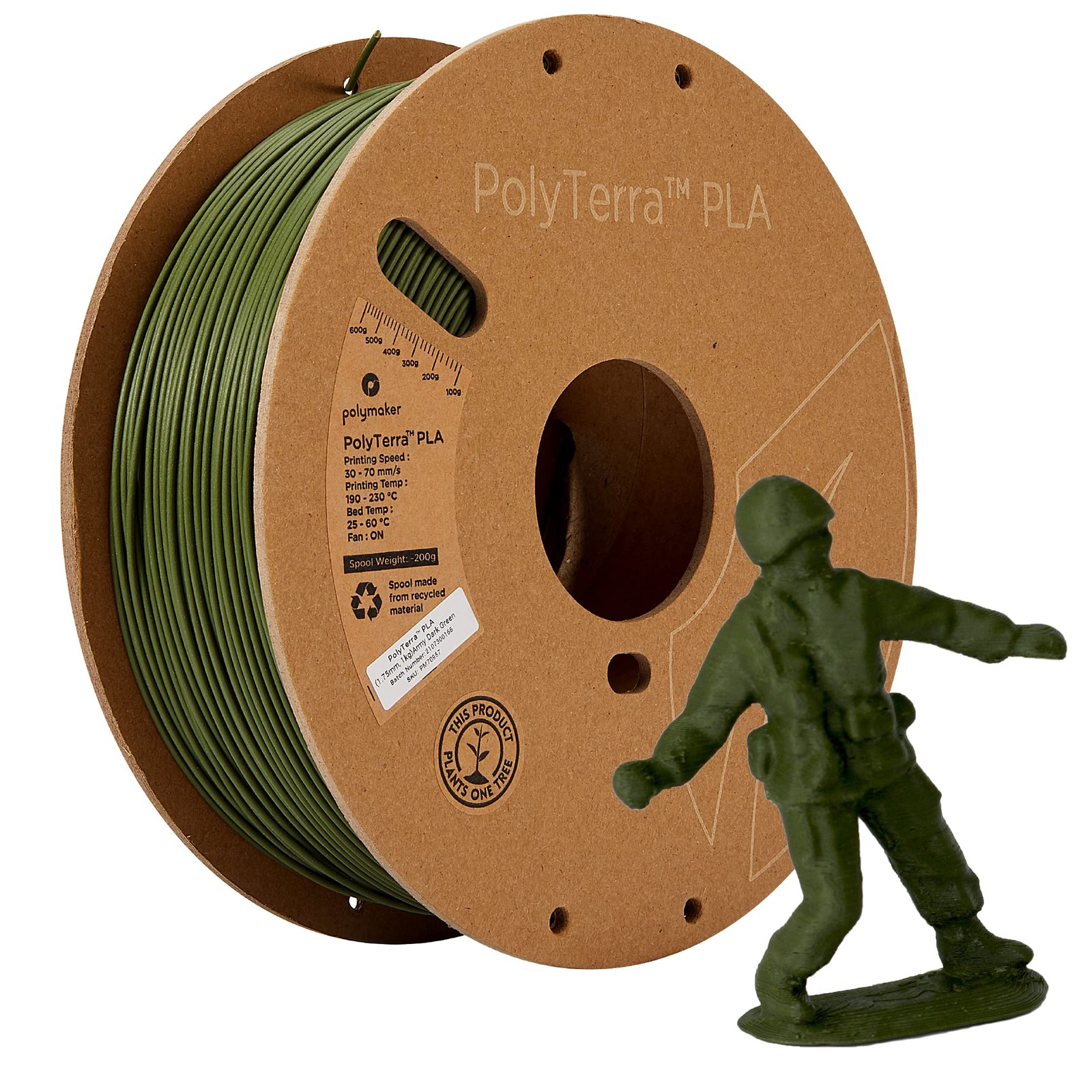 PolyTerra PLA Army Dark Vert 1.75mm 1kg filament pour impression 3D