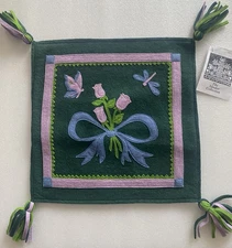 Vtg Hungarian Embroidered Pillow Cover 12x12 Pink Green Flower Sandor Collection