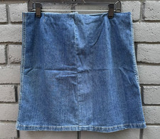 HANDMADE VINTAGE Blue Jeans Denim Midi Skirt Straight Pencil Stretch Zip Sz M/L