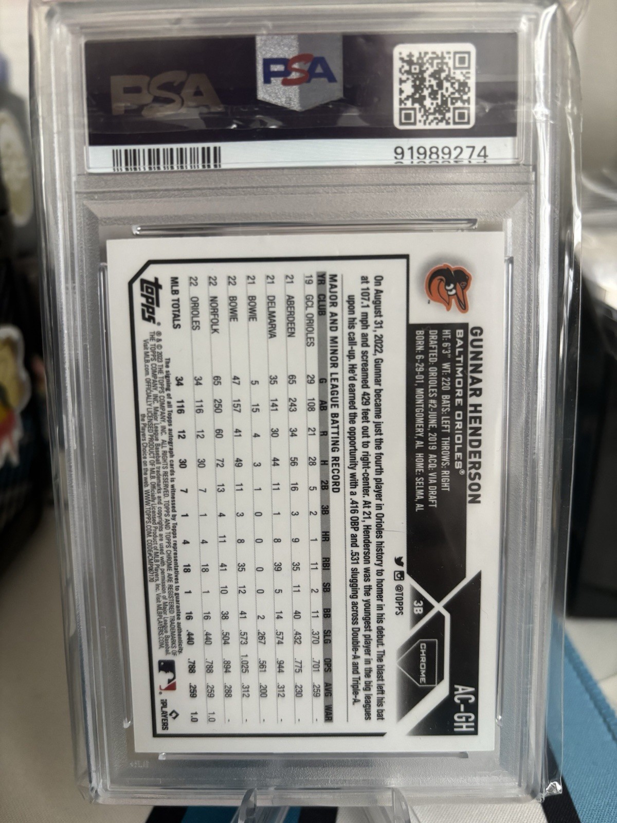 2023 Topps Chrome Update GUNNAR HENDERSON Autograph RC PSA 9! RC Auto! view 2