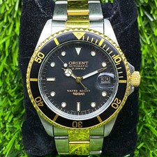 Rare Orient Diver Automatic Black Dial Date Gold Two Tone Vintage Sport Watch