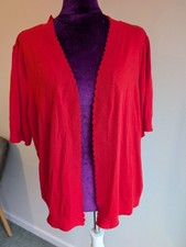 Bright Red Tu Cardigan with Scallop Trim | Size 18 Knitwear