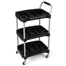 3 Tier Rolling Tool Cart w/Handle Tool Storage Slot Universal Wheels for Garage