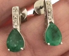 9ct white gold emerald and diamond drop earrings 