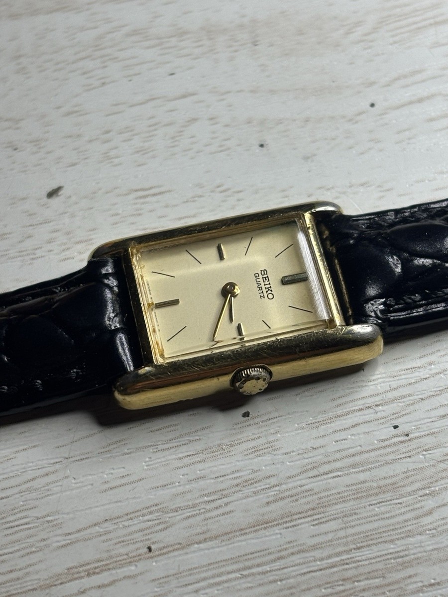 Vintage Ladies Seiko Quartz Tank Watch 18mm Gold Tone Rectangular