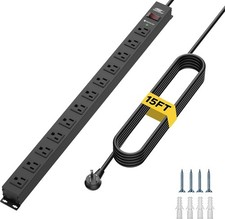 CRST 12 Outlet Long Power Strip 2100J Surge Protector 15FT Heavy Duty Metal