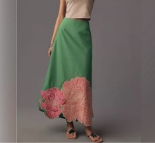 :: FARM RIO :: Midi Floral Skirt with Embroidered Flowers