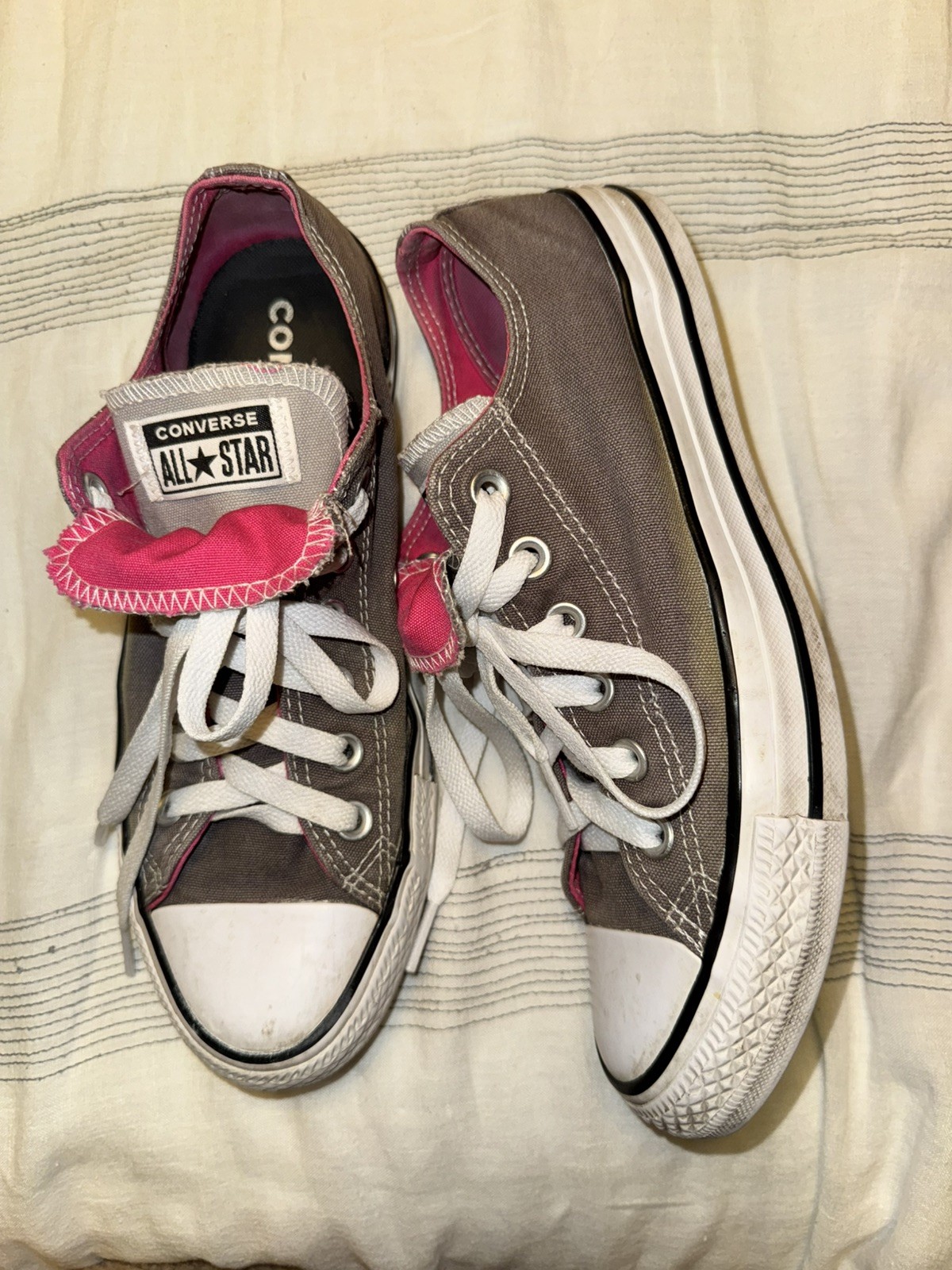 Size 8.5- Converse Chuck Taylor All Star Double Tongue Pink and Grey  thumbnail 3