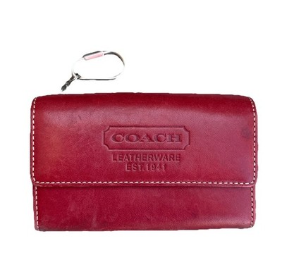 Coach 1941 Multifunction Red Leather Purse Snap Keychain Wallet