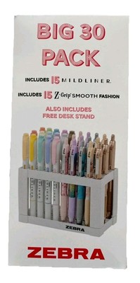 Zebra Big 30er Pack Stifte mit Schreibtischständer Brandneu Verpackt Verschiedene Farben Glatt