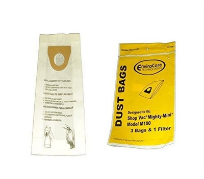 3 ShopVac 9010600 Bags & Secondary Filter Canister Mighty Mini Shop Vac Vacuum 9