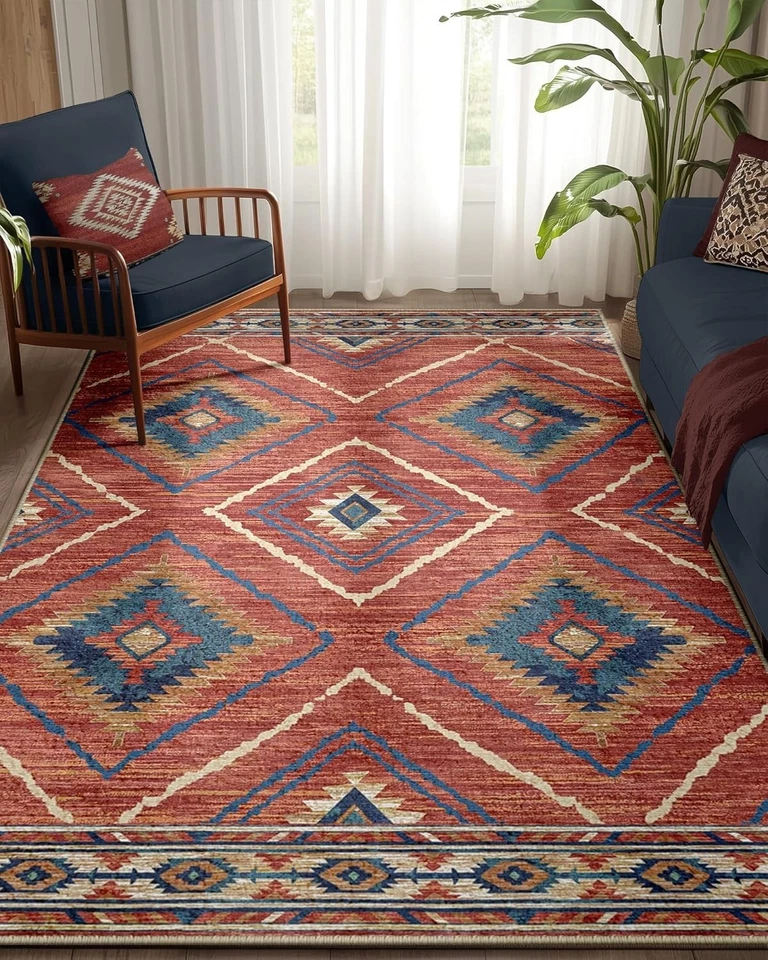 Tribal Print 5x7 Area Rug - Machine Washable Non-Slip for Stylish Living Spaces - Image 3 of 4