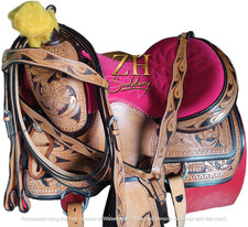 Handmade Barrel Racing Horse Saddle Western Leather Tooled Trail Tack Equestrian