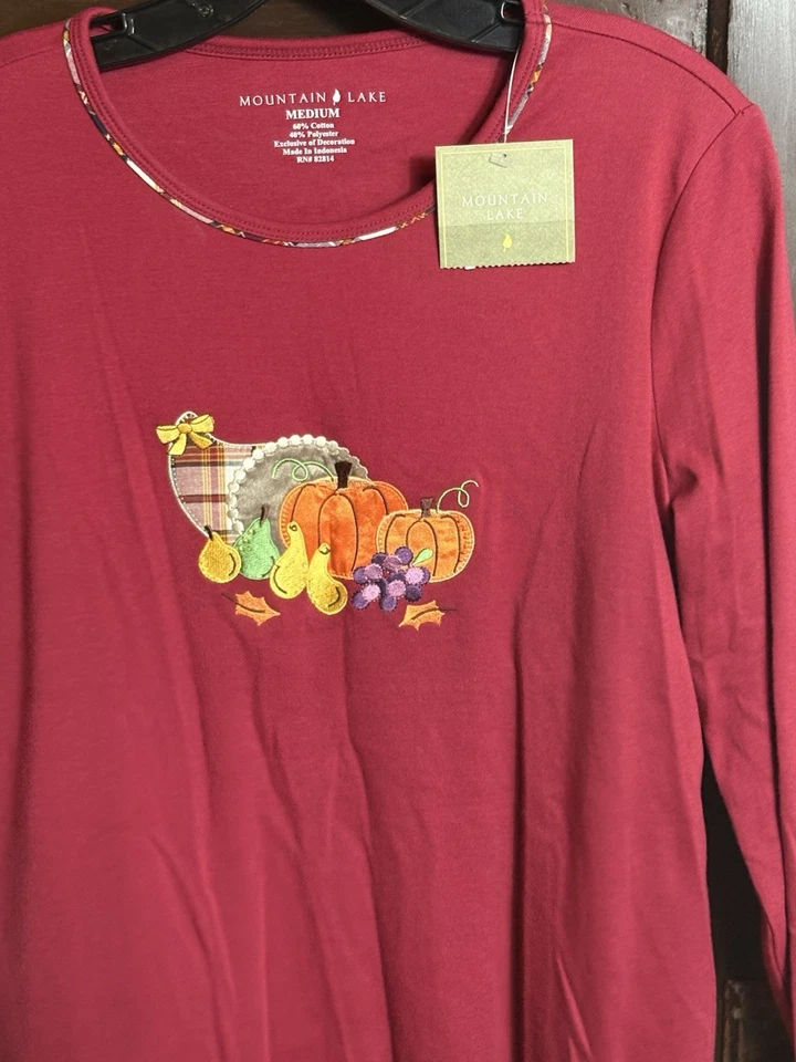 Mujer Vintage Mountain Lake Acción de Gracias Otoño Manga Larga Talla Mediana Nuevo de Lote Antiguo Foto 2 de 4