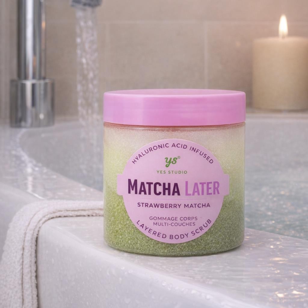 Strawberry Matcha Body Scrub Exfoliating Hyaluronic Acid Gift For Her Bath