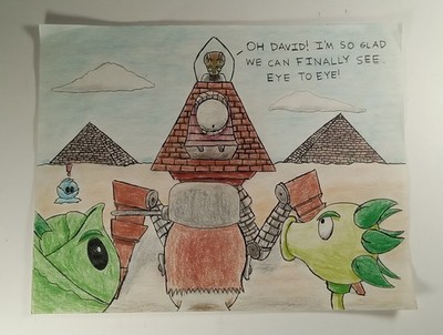 Plants vs. Zombies 2 ''Eye to All-Seeing Eye'' Hand-Drawn Video Game 11 x 8.5'' Art