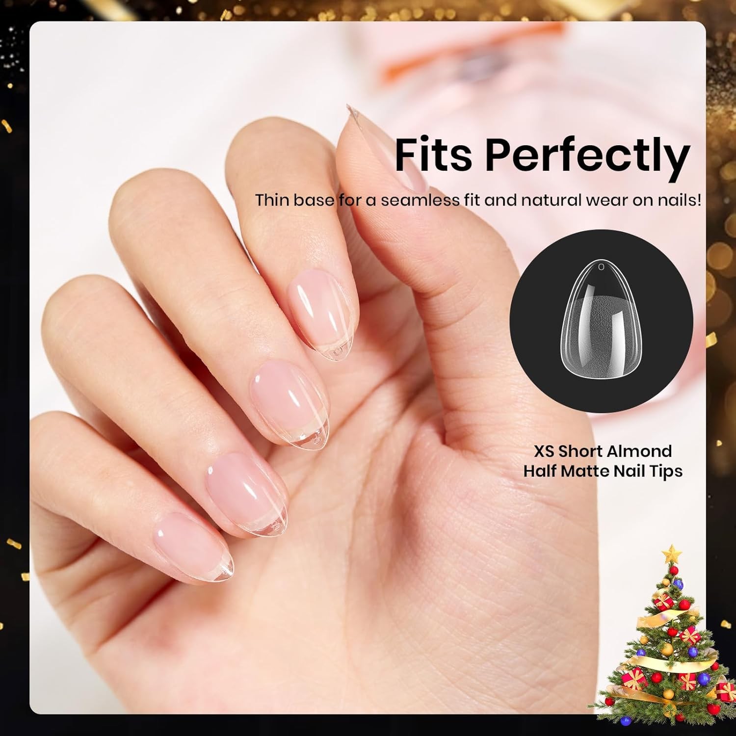 Beetles Extra Short Almond Nail Tips, 12 Sizes 288 PCS Pre-Shaped Clear Full Cov