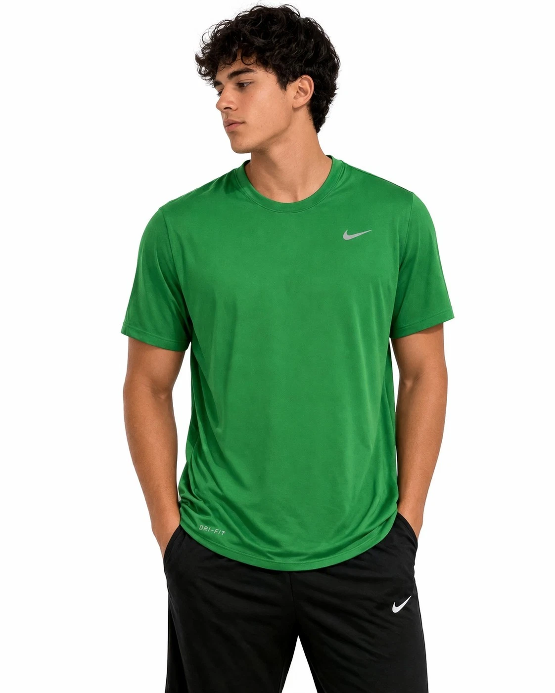Nike Shirt Men Large Swoosh Green Dri Fit Short Sleeve Training Run Gym Core Ne