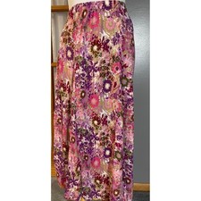 80s Liz  Me Womens 18/20W Purple Pink Floral Crinkle Cotton Maxi Skirt Elastic