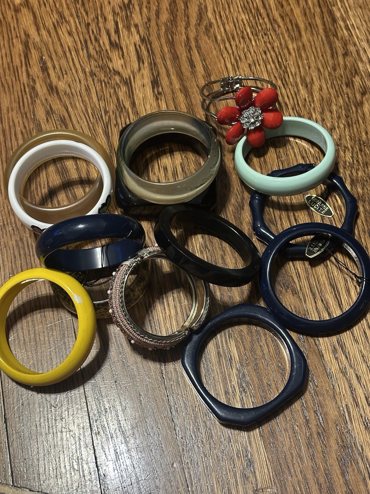 Bangle Bracelet Lot Of 14 Mixed Materials Lucite Plastic Chunky-image
