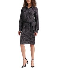 DKNY Womens Printed Shirt Dress, Black, X-Small