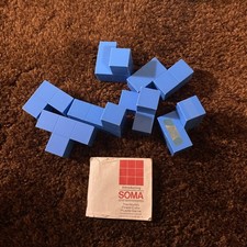 Vintage 1969 SOMA Cube Puzzle Parker Brothers Game, Blue, w/ Instructions