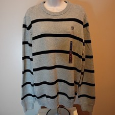 NEW Chaps Sweater Mens Large Gray Blue Crew Neck Cotton Knit Pullover Logo Crest