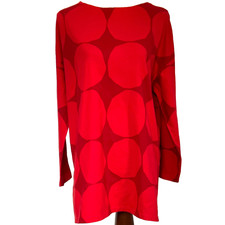 Marimekko Uniqlo Red Kivet Circles Long Sleeve Tunic T-Shirt 100% Cotton MEDIUM