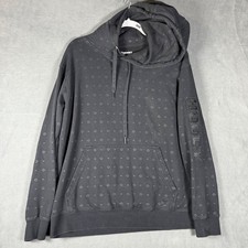 HOOEY Black All Over Print Hoodie Sweatshirt Logo Sleeve Men's Large