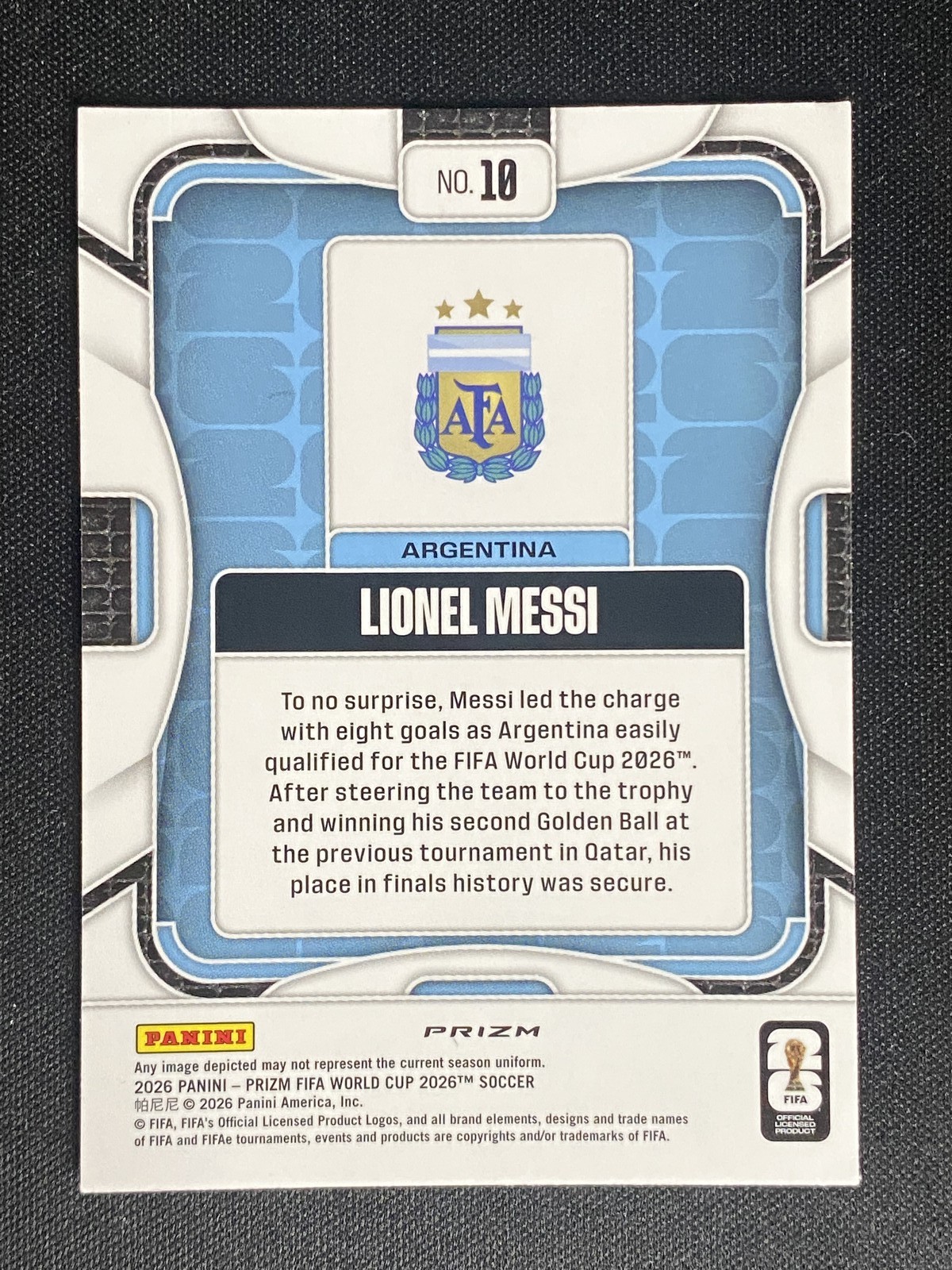 2026 Panini Prizm FIFA World Cup Lionel Messi #10 Argentina Pandora #AP02 view 2