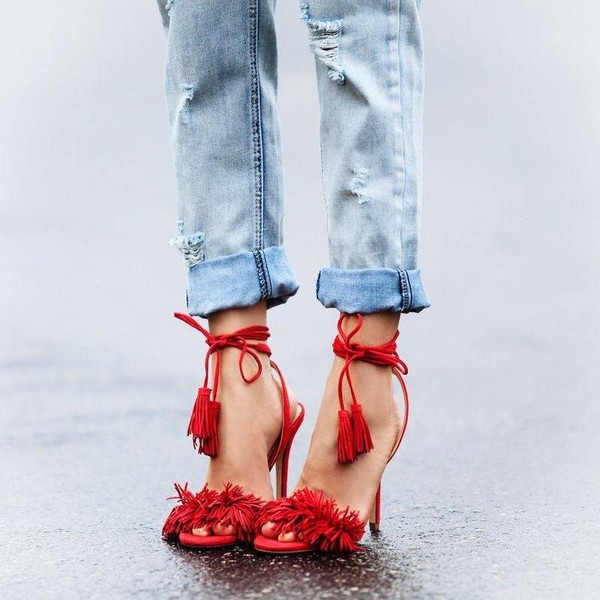 Women Sexy Fairy Heels Red Suede 38