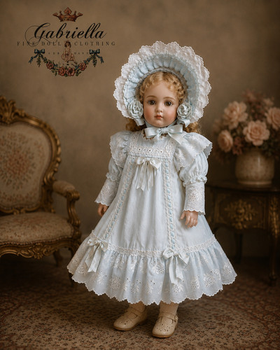 GABRIELLA'S Doll Dress  for app. 21-22" Doll plus matching high brim bonnet