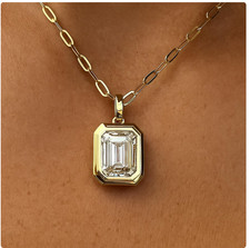 1.50 Ct Emerald Cut Moissanite Bezel Set Wedd...