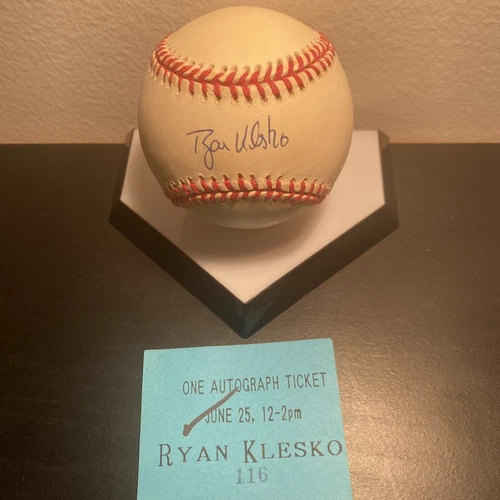 Ryan Klesko Signed Baseball Rawlings Official MLB William White pres. w/ ticket
