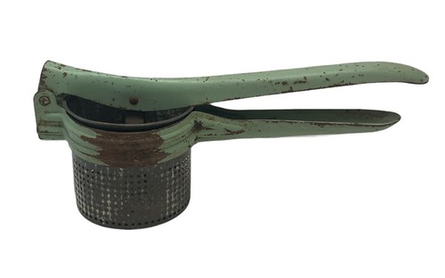 Vintage Potato Ricer Light Green Handle Antique Kitchen Potato Masher-Pre Owned