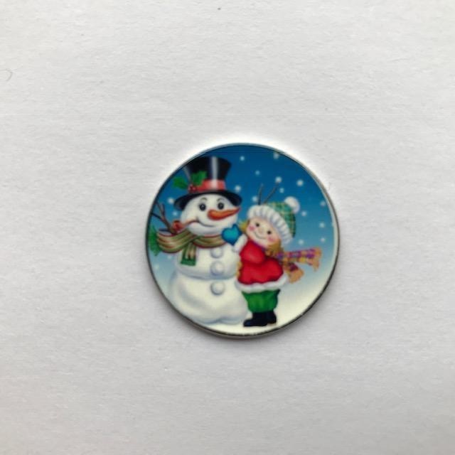 "" MERRY CHRISTMAS SNOWMAN AND CHILD  "" GOLF BALL MARKER.