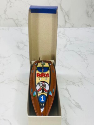 激レア！POPEYE フィッシングジャケット イエロー Popeye Wind-Up Tin Toy Speedboat Schylling Japan Collector