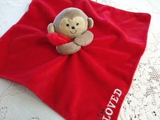 Carters Brown Monkey I AM LOVED Red Satin Security Blanket Rattle Lovey