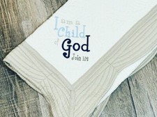 Baby Gift Crib Quilt For Nursery - Embroidery- I Am A Child Of God- 36  x45  